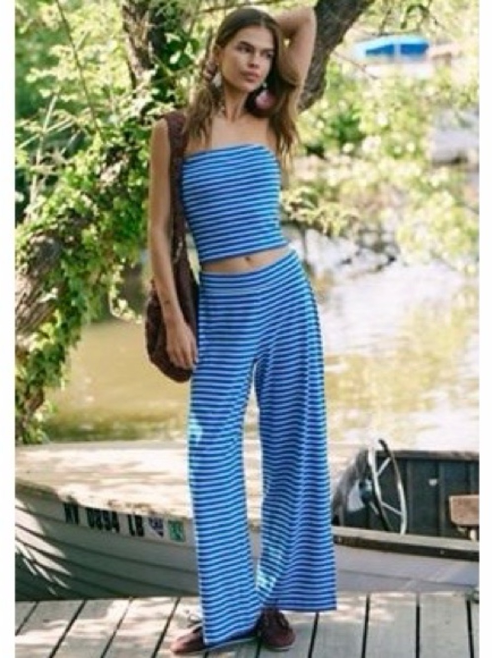 Free People Sailor Tube Co-Ord Set. Large. Delicate Blue Combo. 96508098.